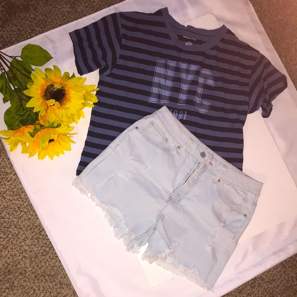 American Eagle top, distressed denim shorts set